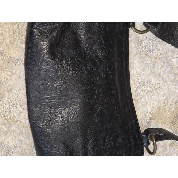 Nancy Bacich Womens Leather Floral Textures Shoulder Handbag‎ Black Brass VTG - Picture 2 of 10